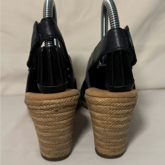 Clarks Lafley Rosen Wedge Leather Women's‎ 8 M Sandals Espadrille Navy Blue - Picture 6 of 10